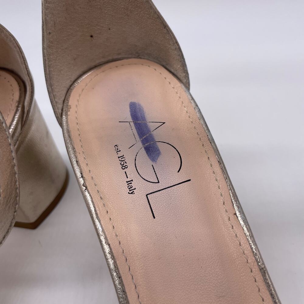AGL Womens Crochet Penny Block Heel Ankle Strap Sandals Golden Platino EU40/US10 - Picture 9 of 10